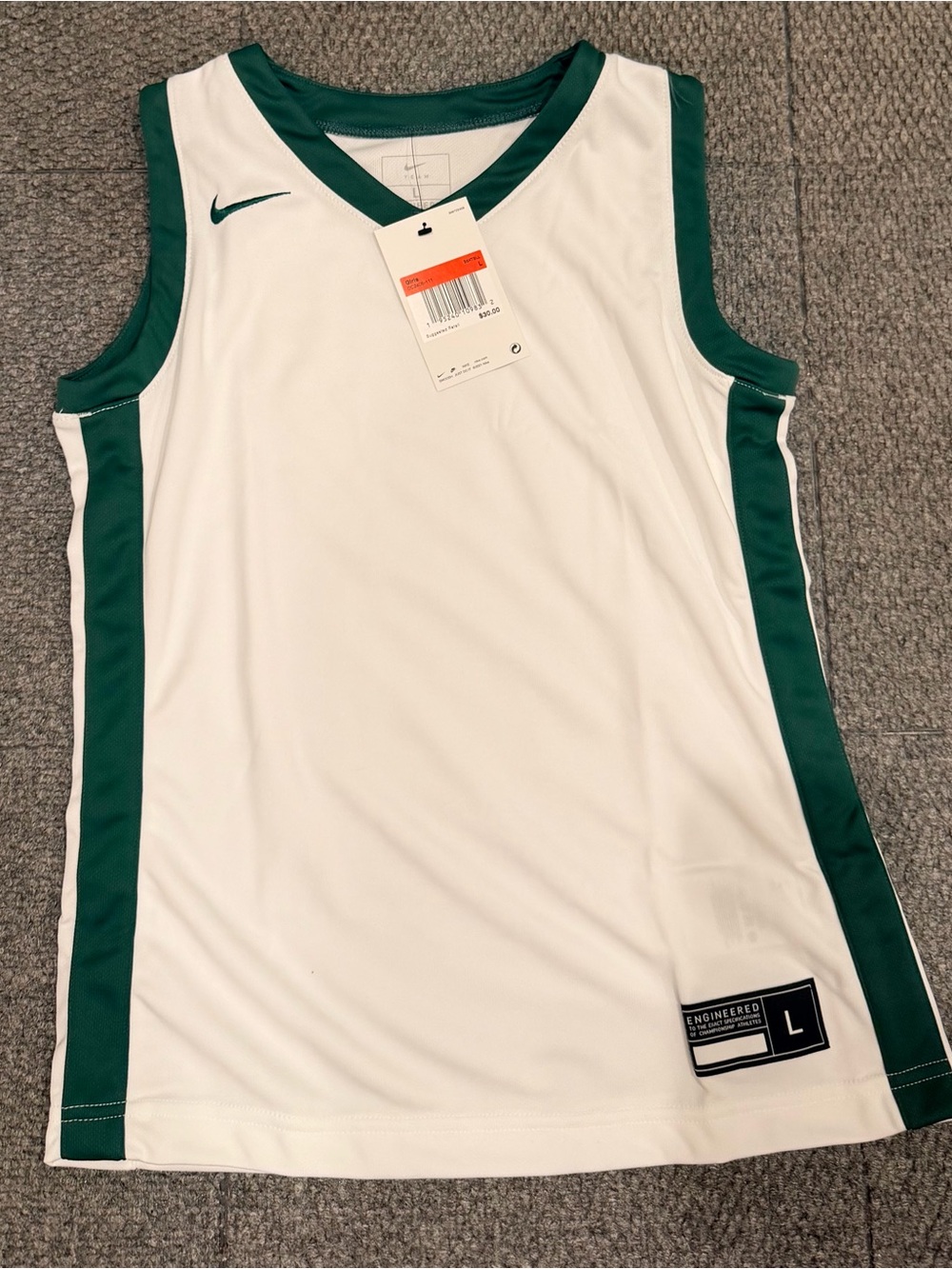 Nike White & Dark Green Athletic Basketball Jersey Girls Size large